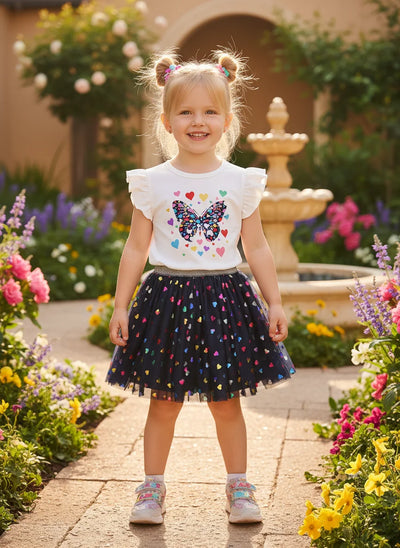 Summer Girls' Clothing Sets Butterfly Print Short - Sleeved | SAMAG