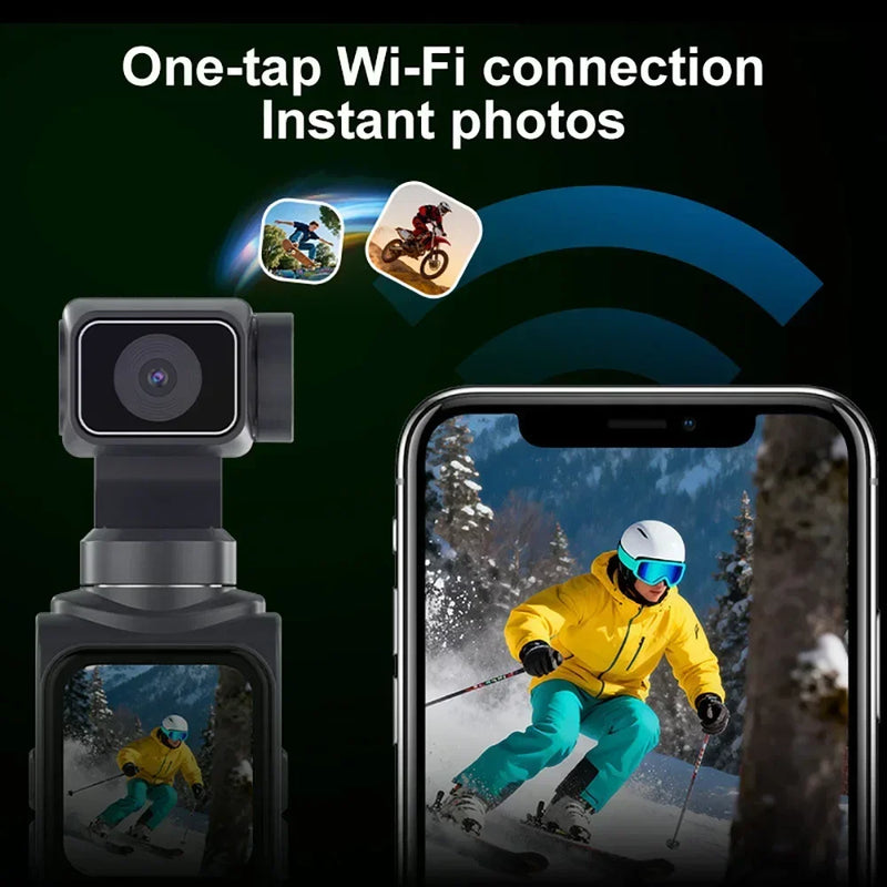 4K Ultra HD Pocket Gimbal Stabilizer Action Camera 330° Face Tracking 18x Zoom 1.72" Touch Screen Wi-Fi Vlog Portable Sports Cam