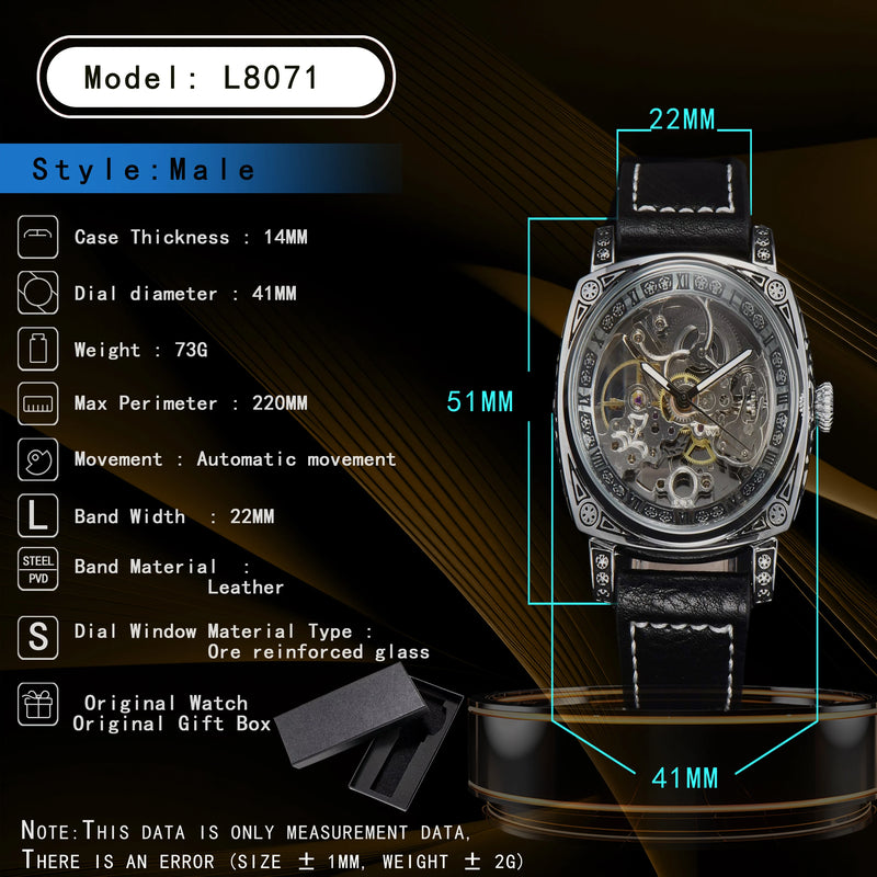 Men Automatic Watch Retro Style Mechanical Watches Skeleton Carve Waterproof Leather No Logo Mens Watch Boyfriend's Gift