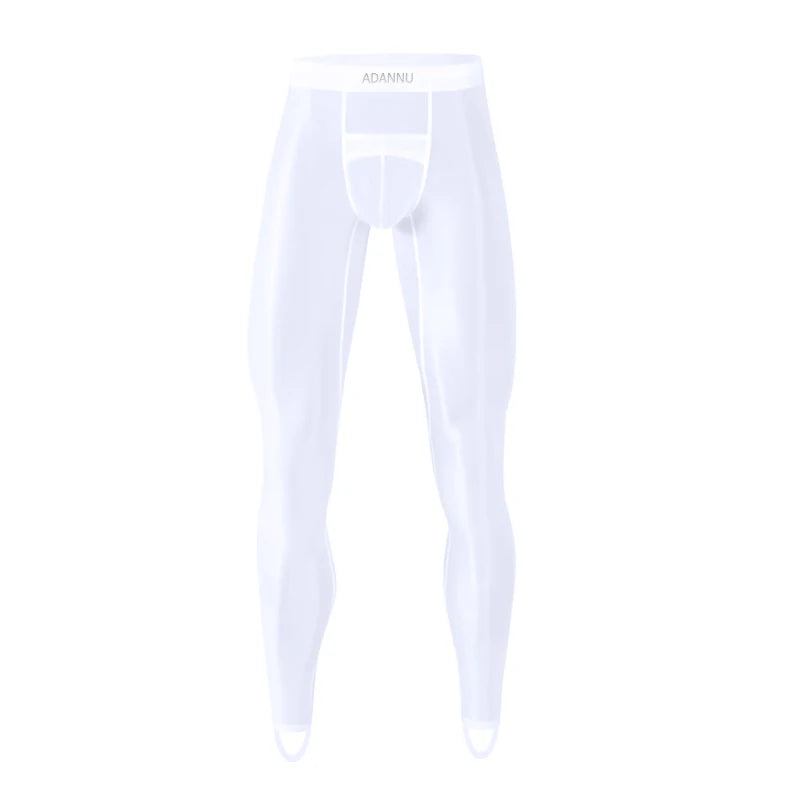 Men Ice Silk Leggings Underwear Ultra Thin Sexy Transparent High Stretch Foot Anti Slip Pants Sports Fitness Bottoms Underpants