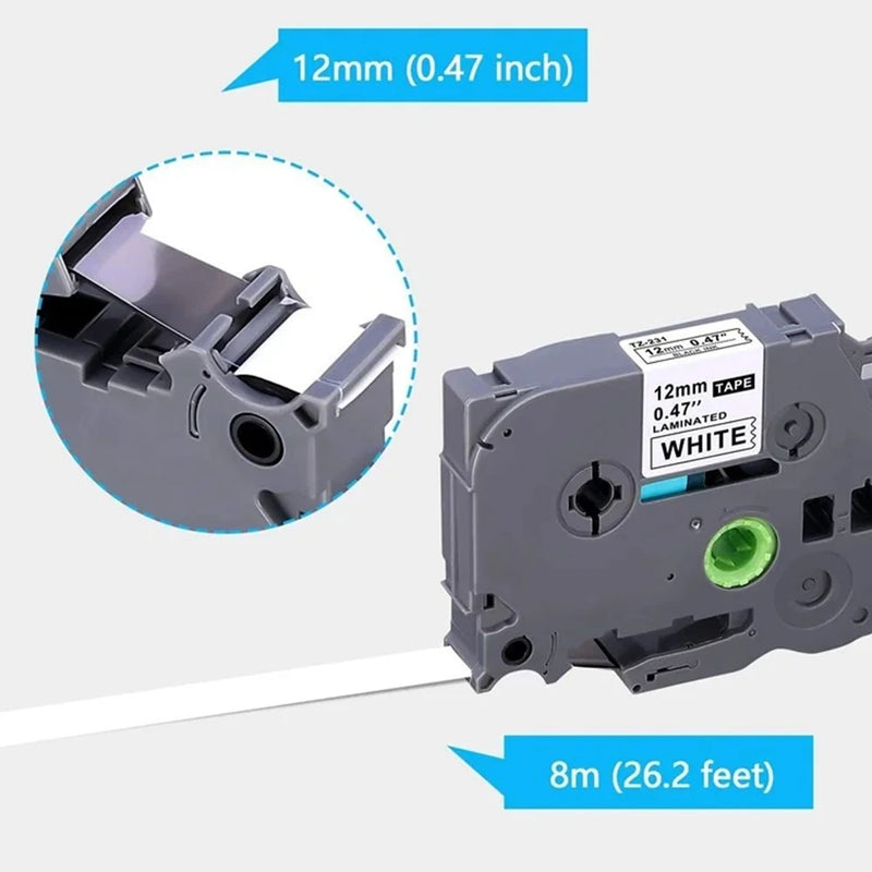 TZe-231 12mm Label Tape Compatible Brother TZe Tape TZe231 Tze131 Tze-631 Tze-531 for Brother Marker PTD450 PT-H110 Label Maker