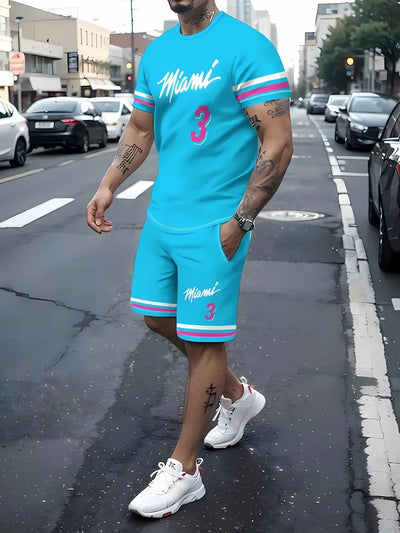 Men's summer new casual breathable short sleeved T - shirt set sports two - piece | SAMAG