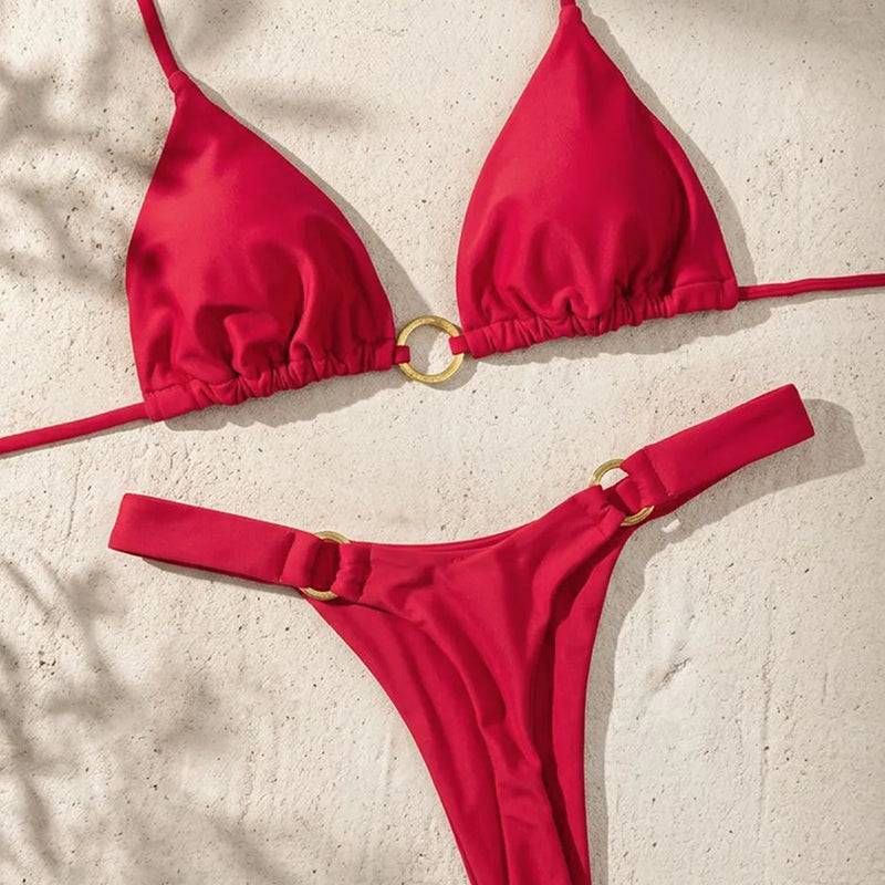 Bikini Set for Women T Back Low Rise Swimsuit Solid Color | SAMAG