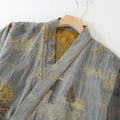 Comfortable Loose Homewear Sleepwear Set Japanese Style Men's Cotton Kimono Pajamas Set - Long Sleeve Robe with Pants