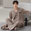Autumn Spring Plaid Cardigan Sleepwear for Men 2026 New Fashion Homewear Male Size L-3XL Long Sleeves trouser 2Pcs/set Pajamas