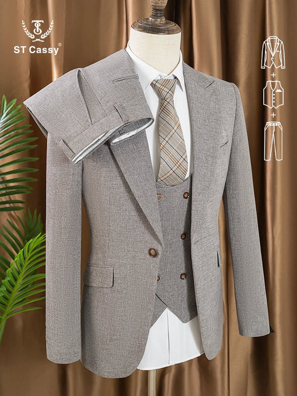 ST Cassy Full Men's Suits High Quality Elegant Slim Fit Formal Office and Leisure Banquet Groomsman Set Groom's Wedding Dress