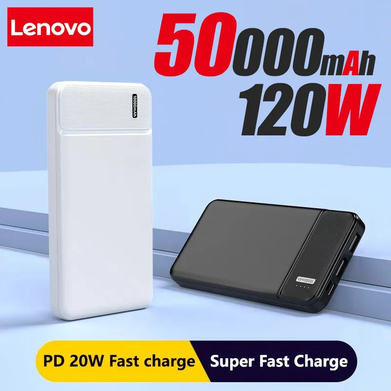 Lenovo 120w 50000mah Power Bank 12w Portable Fast Charger External Battery Powerbank High Capacity Powerbank For Iphone Samsung