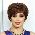 4# Chocolate Brown Pixie Cut Wigs For Ladies Short Layered Real Human Hair With Bangs Professional Machine Crafted Fashion Daily