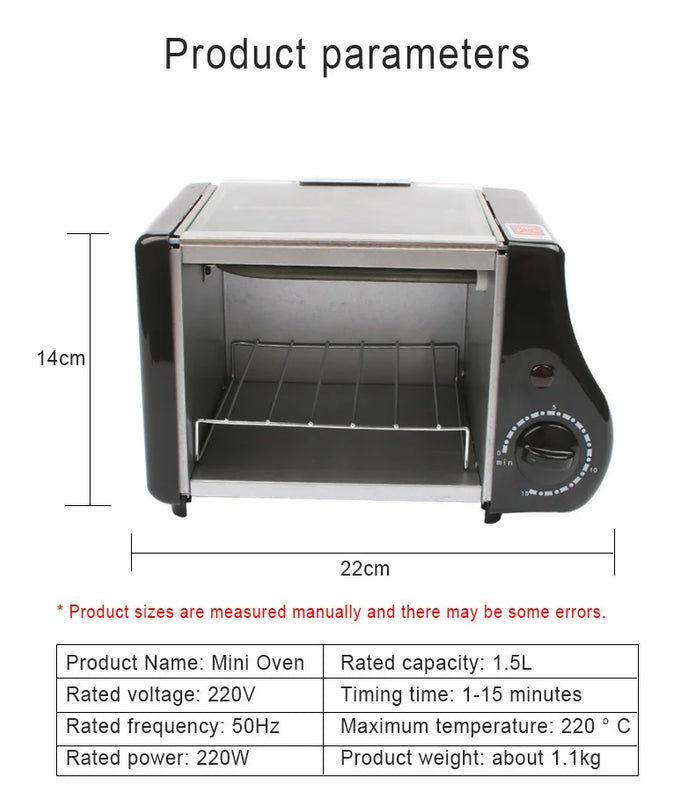 Multifunction Mini Electric Baking Bakery Roast Oven Grill Fried Eggs Omelette Frying Pan Breakfast Machine Bread Maker Toaster
