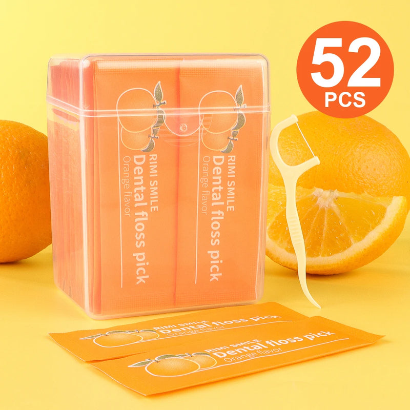 4 Fruit Flavors Individually Wrapped Dental Floss Picks, Mint Strawberry Orange Grape Disposable Floss Sticks, Smooth Flexible