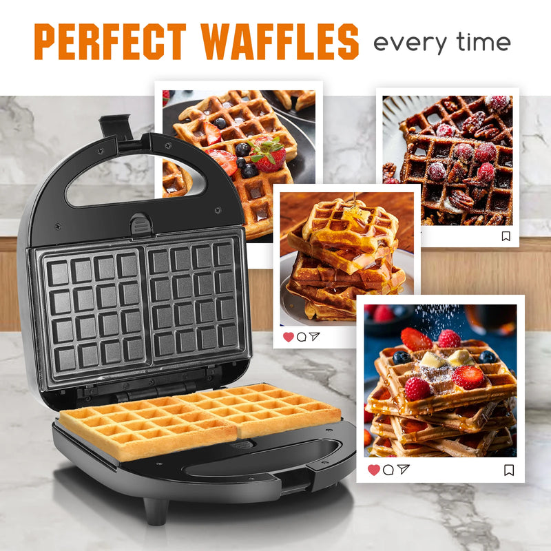 3-in-1 sandwich maker: electric sandwich maker, Grill and waffle, 3 detachable non-stick and interchangeable plates, thermostat, cold touch handle, Vertical storage, 750 W