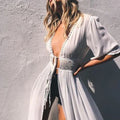 Women's Summer Dress Lady Lace Boho Beach Swimsuit Bikini Cover Up Lace-Up Long Blouse Hollow Out Sun Protection Cardigan Shawl
