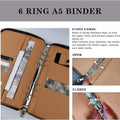New A5 Binder with Phone stand,PU Leather Portfolio Budget Binder Cover,6 Rings Refillable Notebook Planner Cover with Zipper