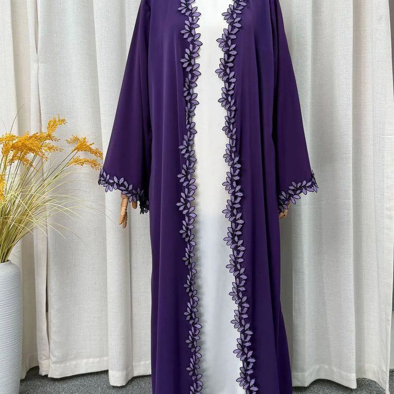 Elegant Lace Trim Abaya Women's Clothing Long Sleeve | SAMAG