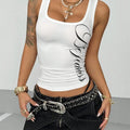 Summer Letter Print U-Neck Tank Top Sleeveless Slim Fit Casual Streetwear Y2K Vintage New Trendy Women's Cropped Vest