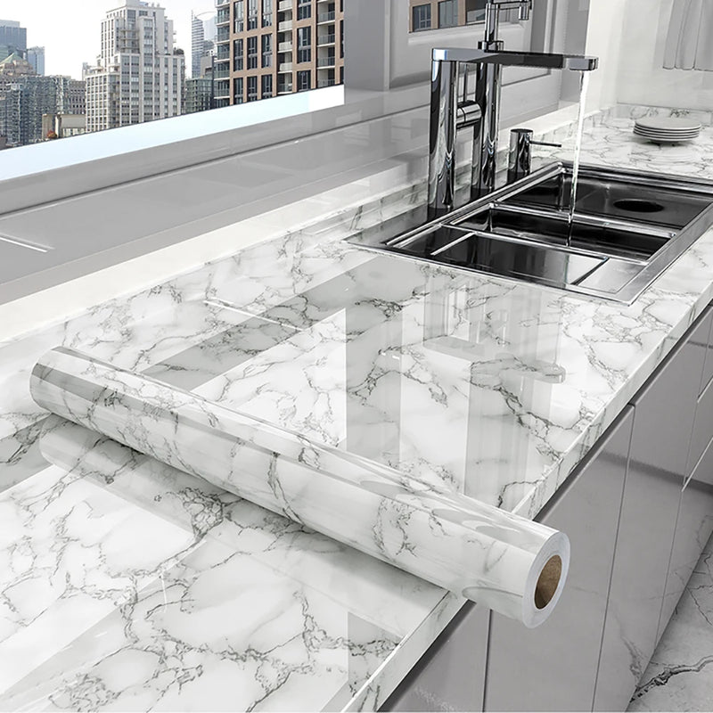 PVC 40cm Waterproof Marble Self-Adhesive Wallpaper Bathroom Cabinet Countertop Contact Paper Waterproof Wall Sticker