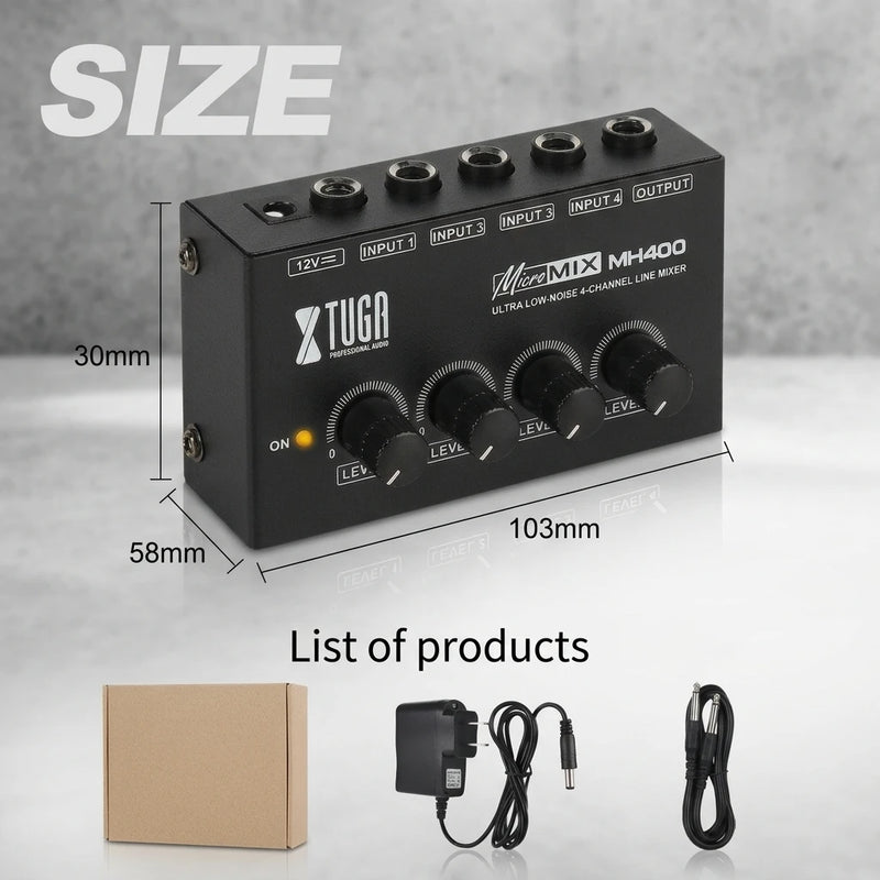 Mini Mixing Console 4 Channel Audio Mixer Mobile Recording Soundcard Studio Podcasting Live Streaming Equipment MH400