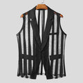 Men Vests Mesh Striped Transparent Sexy Lapel Sleeveless One Button Male Waistcoats Streetwear 2025 Fashion Casual Vests INCERUN