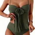 Women Solid Front Bow Chiffon Tankini Spaghetti Strap | SAMAG