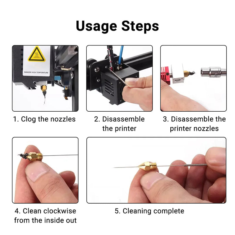 10Pcs Cleaning Needles 0.2/0.25/0.3/0.35/0.4mm Stainless Steel Cleaning Drill Tools for 3d Printer Hotend Nozzle Cleaning Parts