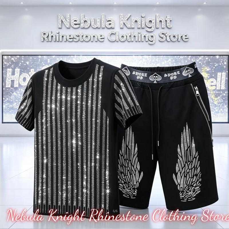 Men's Rhinestone Tracksuit Set European Luxury Streetwear Casual Daily Outfit T - Shirt And Pants - View 19 | SAMAG