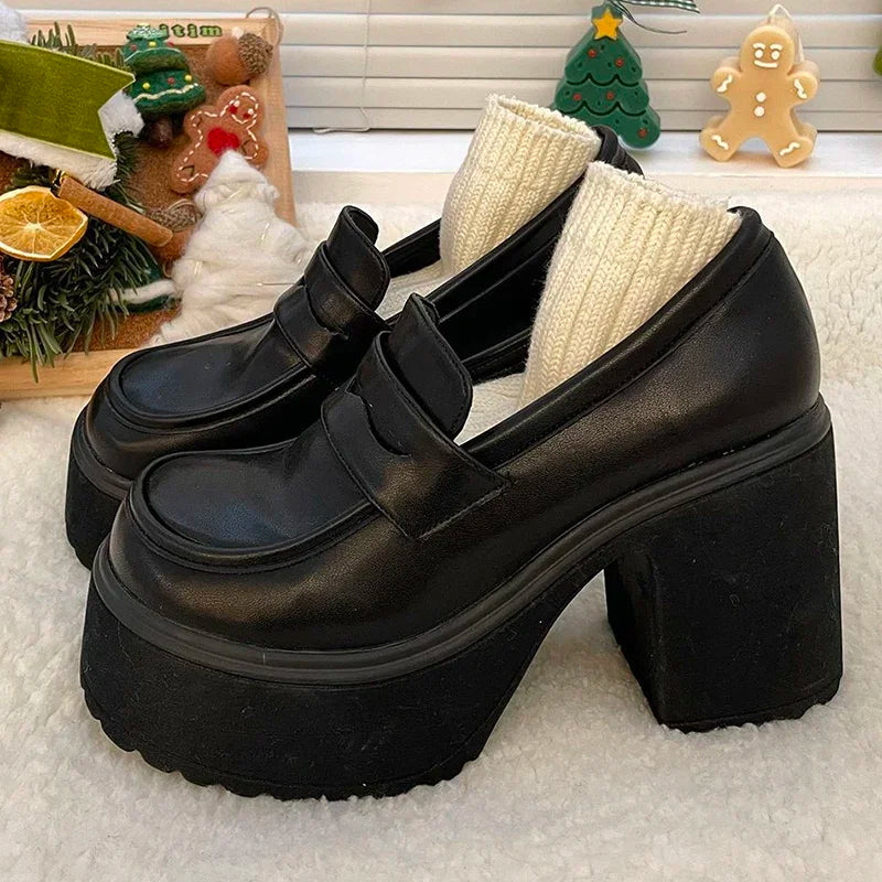 2026 New Retro Le Fu Shoes  Thick Soled High Heels Daily Luxury Women's Solid Color Temperament Mary Jane with Follow-up Shoes