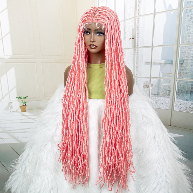 Pink Soft Faux Braids Wig for Black Women 36 Inches Synthetic Knotless Box Braided Wigs with Baby Hair Full Lace Dreadlock Wig