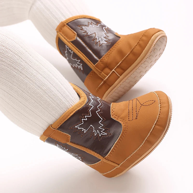 Boys and Girls Baby Boots Soft Bottom Non-slip Baby Foreign-style Western Cowboy Leather Boots Baby Shoes