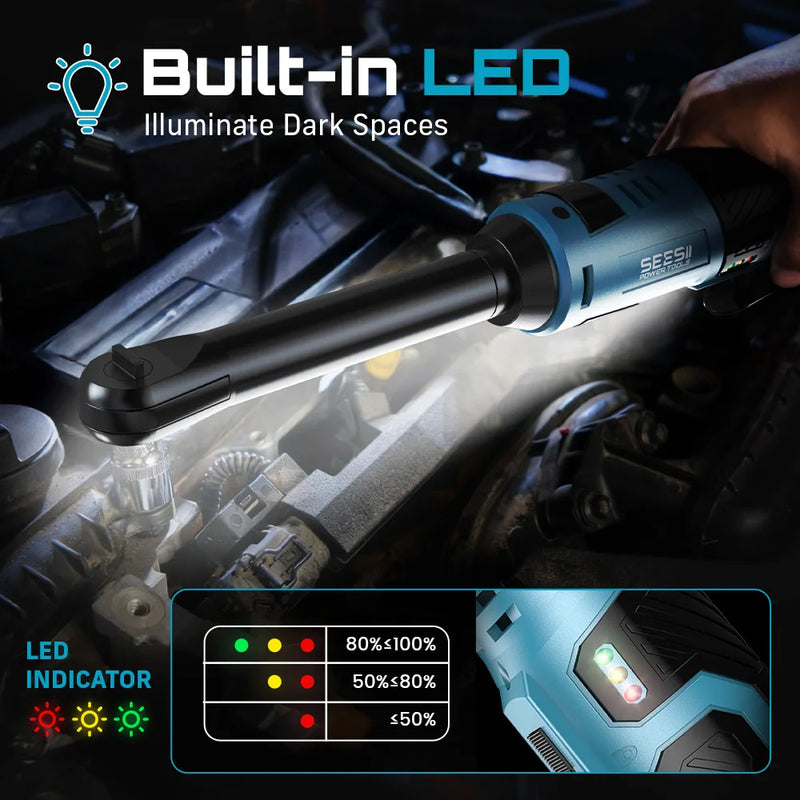 SEESII 3/8"Cordless Ratchet Wrench 55Nm Electric with 6" Extended 12V Rechargeable Angle Car Repair Power - View 5 | SAMAG
