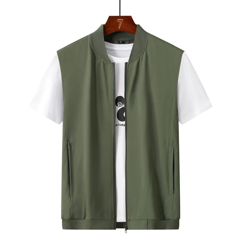 Summer New Men's Lightweight Thin Vests Trend Baseball Collar Zipper Sleeveless Casual Vest Coats Simple All-match Men Vests 6XL