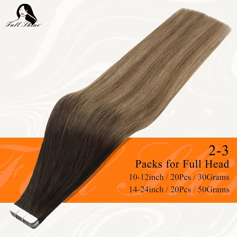 Full Shine Tape In Hair Extensions Human Hair 100% Remy Natural Human Hair Seamless Skin Weft Seamless Color Glue For Women