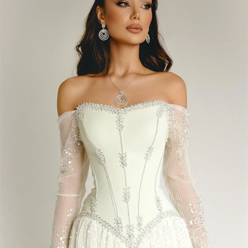 Contessa Custom Off Shoulder Corset Prom Dress Beading | SAMAG