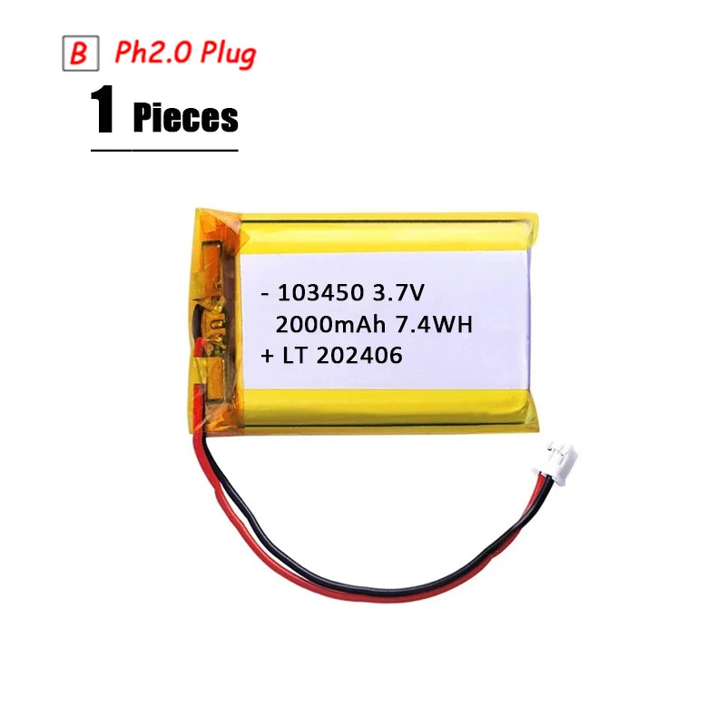 3.7V Lipo Battery Ph2.0 Plug Rechargeable Lithium Battery 3.7V For PS4 Humidifiers GPS Navigation  Bluetooth Speaker MP3 MP4