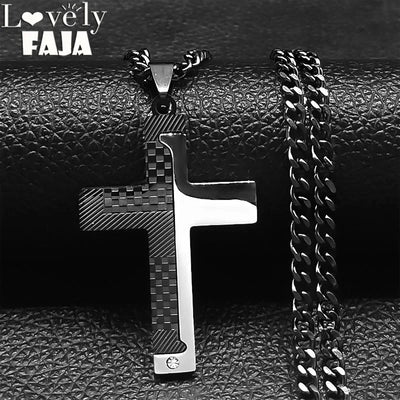 Goth Stainless Steel Cross Pendant Necklace Biker Men Punk Black Silver Color Crucifixion Crystal Hip Hop Jewelry | SAMAG