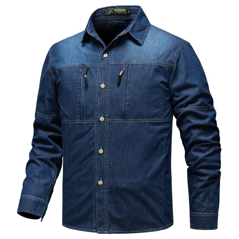 New Fashion Men Classic Light Blue Long Sleeves Denim | SAMAG