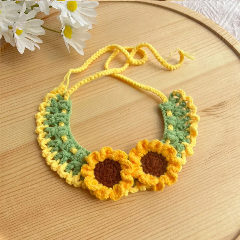 Cute Hand-Weaven Elastic Pet Scarf Adjustable Sweet Style Cat Dog Bow Tie Lightweight Plant Theme Knitted Pet Collar Pet Gifts
