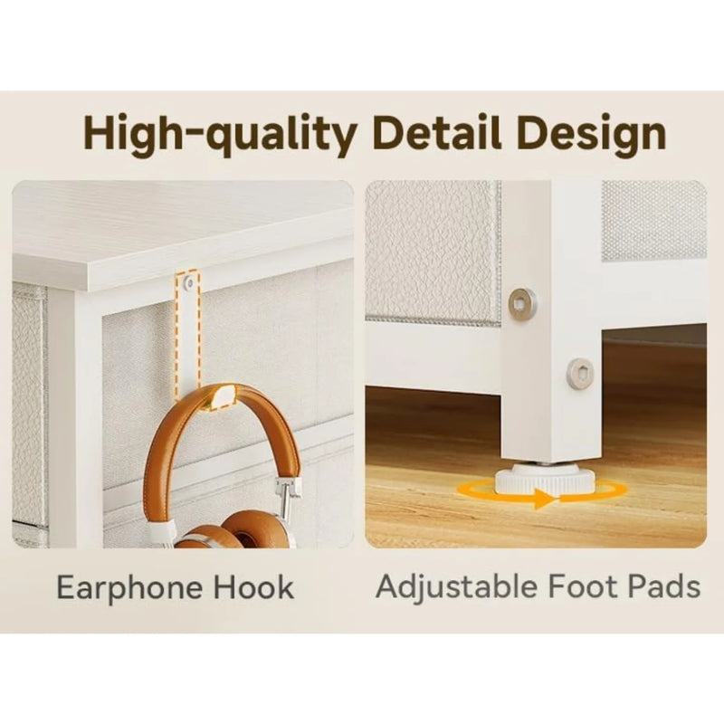 48 Inch  Computer Desk with 8 Fabric Drawers,   Modern Makeup Desk for Bedroom  with deal for Home Office,  Customized