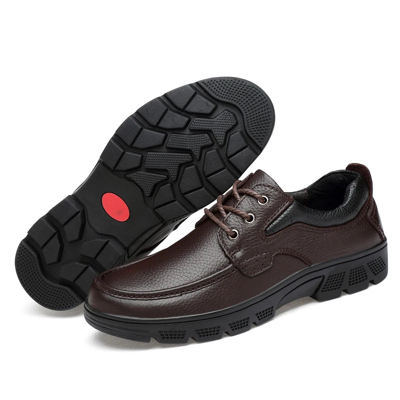 Autumn Winter Genuine Men's Leather Shoes Casual Business Plus Big Size 49 50 Black Brown