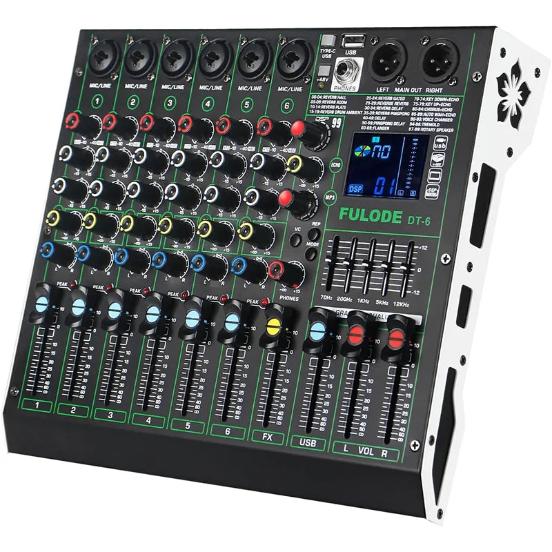 4 Channel Audio Mixer 48V Phantom Power USB Studio Sound Mixers Bluetooth DJ Console Mixing for Karaok