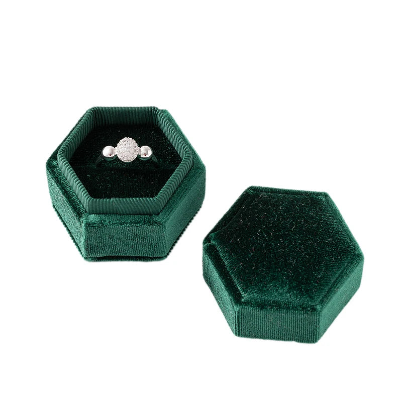Velvet Hexagon Single Slot Ring Box For Engagement Wedding Keepsake Case Bridal Photo Jewelry Exhibitor Storage Display Selling