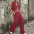 INCERUN Men Sets Solid Sleeveless Crop Tops Shirt Pants | SAMAG