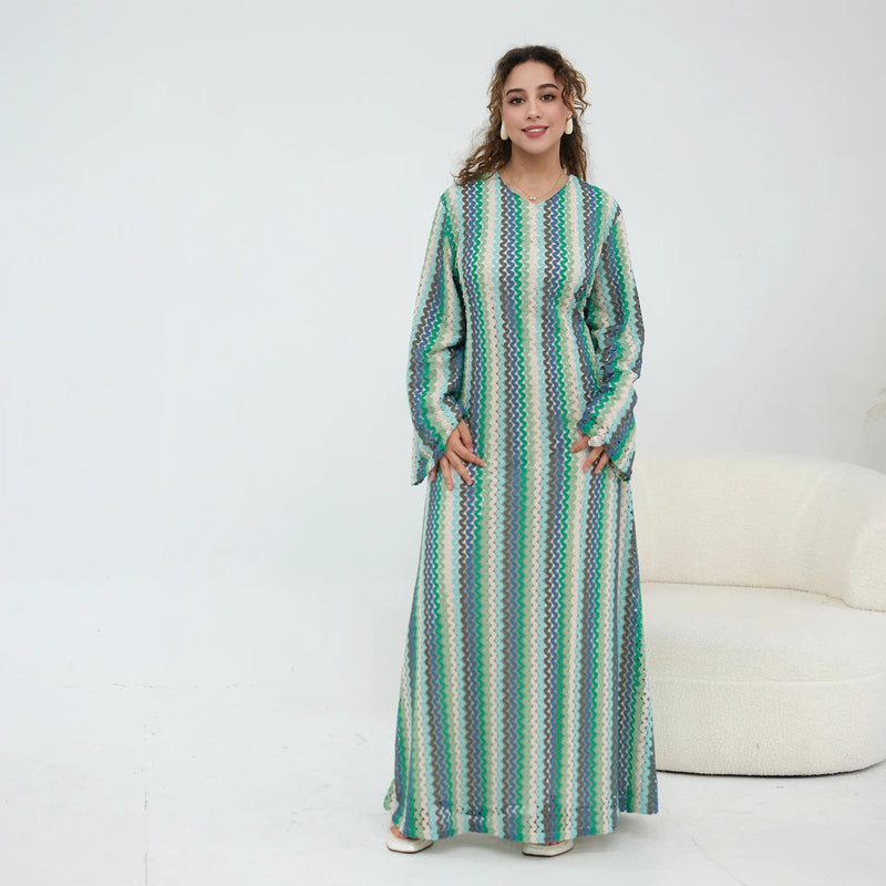 2 Layer Dubai Abaya Muslim Woman Dress Chevron Loose | SAMAG