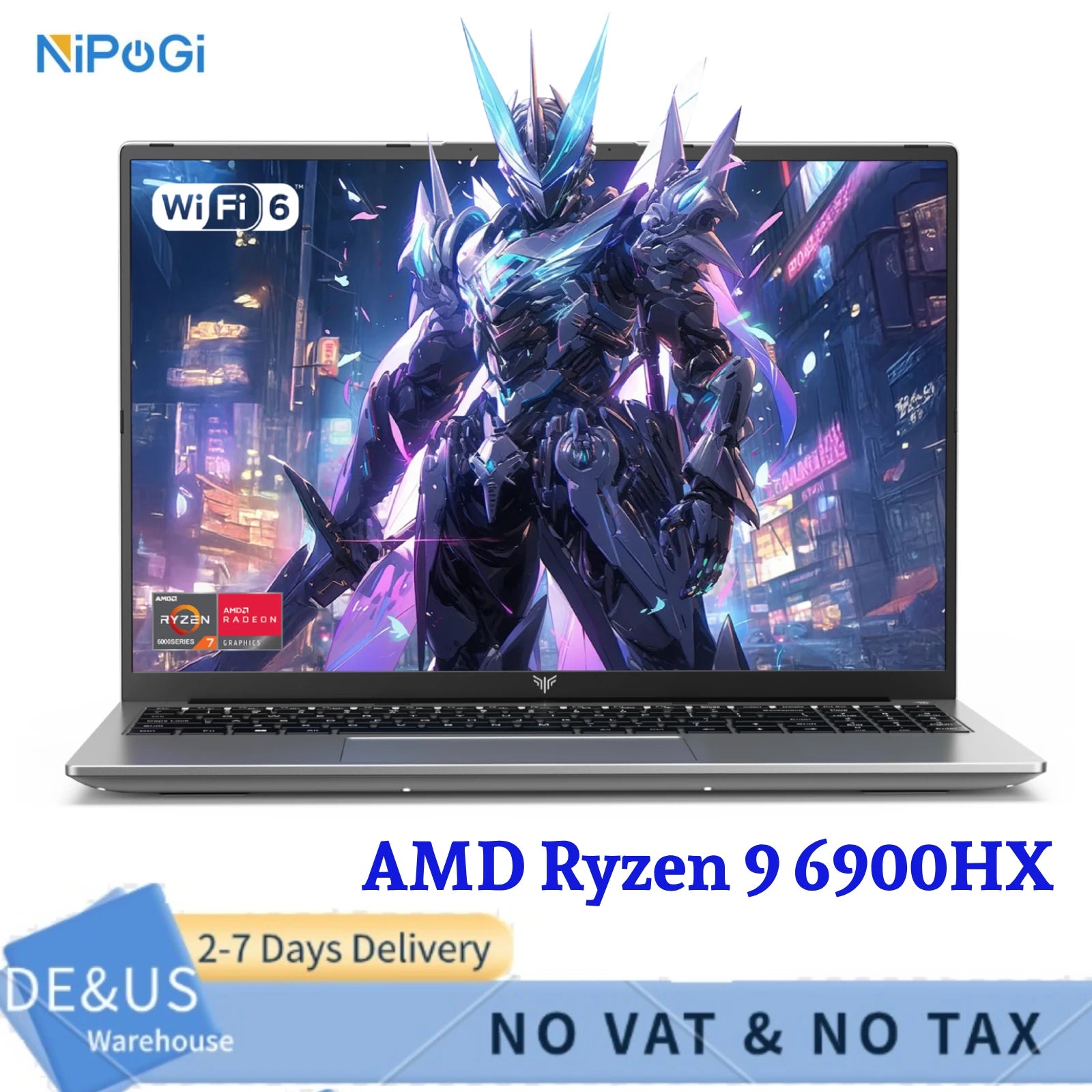 NIPOGI 16" FHD Laptop AMD Ryzen 9 6900HX Laptop 16GB LPDDR5 RAM 512GB SSD Backlit Keyboard Full-Featured Office Gamin Notebook