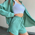 2025 Spring Women's Long Sleeve Solid Color Shirt and Shorts Casual Suit, Suitable for Commuting and Leisure Streetwear