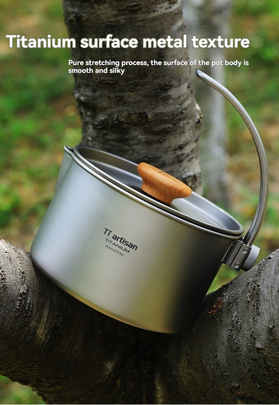 Outdoor titanium single pot portable cookware camping cookware picnic equipment supplies picnic hanging pot