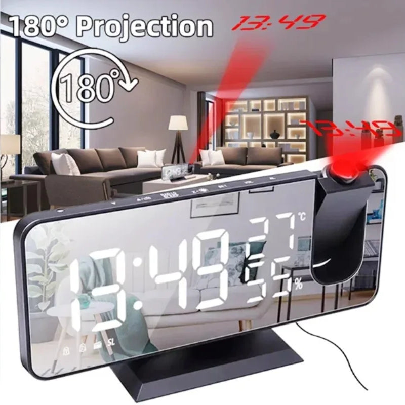 Alarm Clock Radio LED Digital Smart Watch Table Electronic Desktop Clocks USB Wake Up Clock with 180° Time Projector Snooze