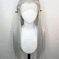 Widow‘s Peak Silver Grey 13x4 Synthetic Lace Front Wigs for Women Elf Cosplay 26 Inch Long Straight Glueless Wigs Free Part