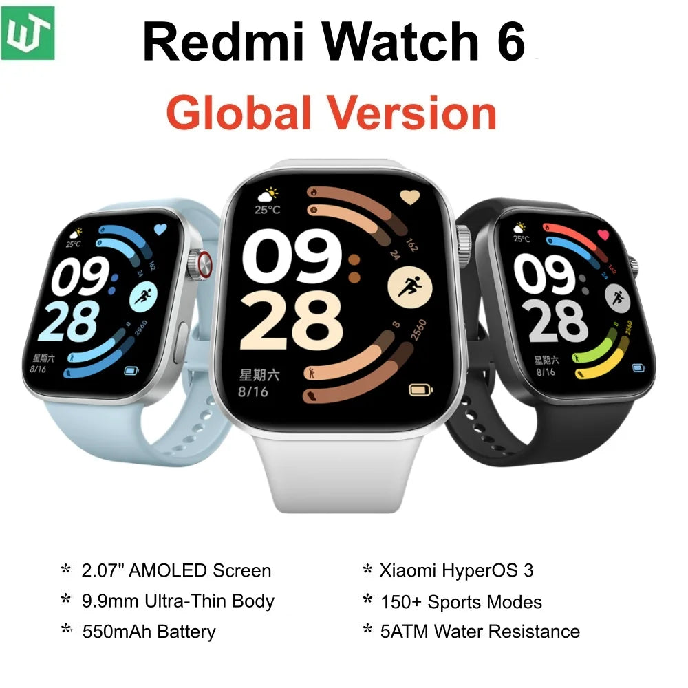 Global Version Redmi Watch 6 Smartwtach 2.07" AMOLED Large Screen 9.9mm Ultra-Thin Body 550mAh Battery 150+ Sports Modes 5ATM