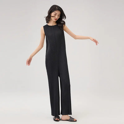 Miyake Pleated Sleeveless Jumpsuit Summer New Casual | SAMAG