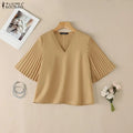 ZANZEA Summer Elegant V Neck Short Sleeve Blouse Women - View 3 | SAMAG